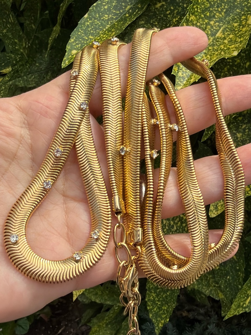 R.J.GRAZIANO TUBOGAS SLINKY SNAKE CHAIN NECKLACE W/ RHINESTONES LONG STATEMENT